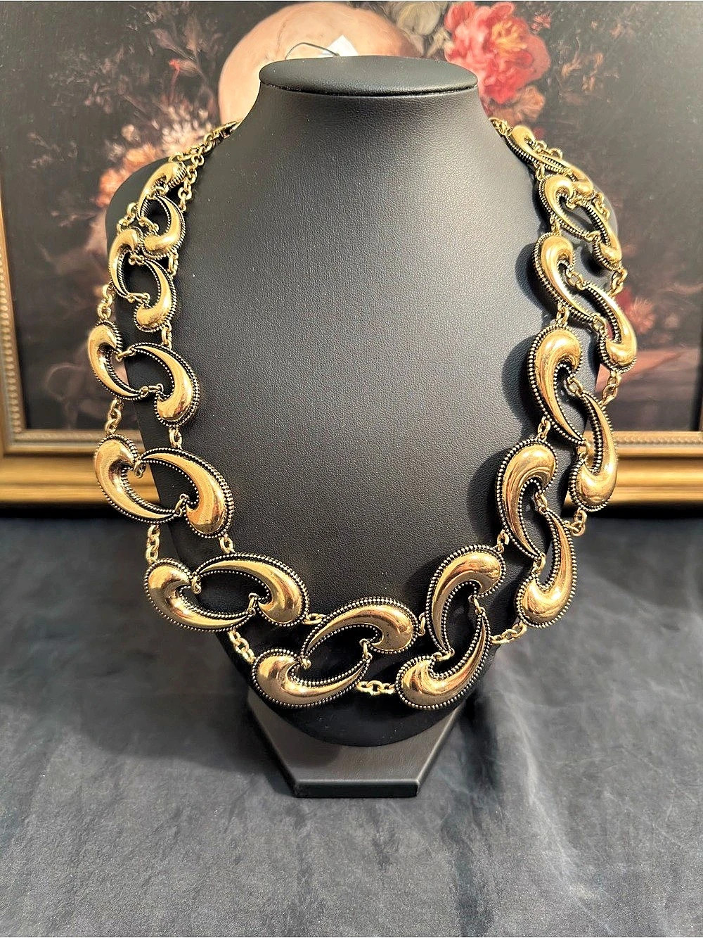 Chicos Gold & Black Statement Link Necklace
